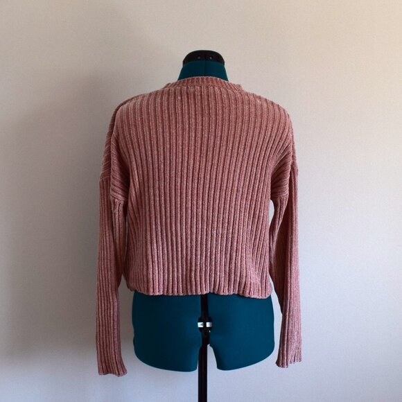 Dusty Rose Pink Chenille Cropped Sweater - Picture 3 of 6